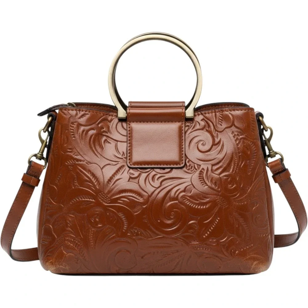 Patricia Nash Empoli Satchel Florence Tooled‎ Leather Brown Crossbody Bag
